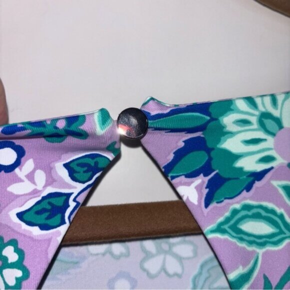 Talbots Women’s Medium Purple Green Floral Dress Keyhole Back Stretch Sleeveless - Picture 7 of 9